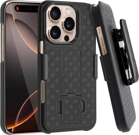 حافظة Fingic لهاتف iPhone 16 Plus مع مشبك حزام، حافظة رفيعة مع مسند دوار، حافظة متينة مقاومة للصدمات ومضادة للخدش، حافظة كاملة للجسم لهاتف iPhone 16 Plus، 6.7 بوصة، 2024، أسود in Saudi Arabia