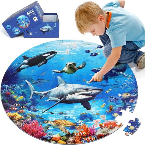 Floor Puzzles for Kids Ages 4-6, 70 Pieces Large Round Unicorn Princess Floor Puzzle Unicorn Jigsaw Puzzle Toy for 3 4 5 6 Toddler Girls - Educational Christmas, Birthday Gift in Saudi Arabia