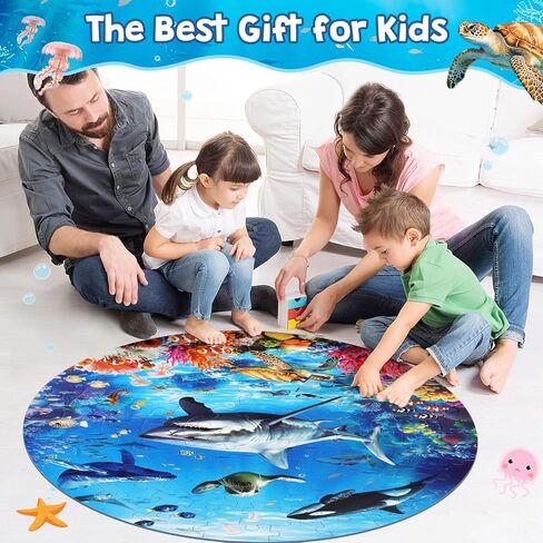 Floor Puzzles for Kids Ages 4-6, 70 Pieces Large Round Unicorn Princess Floor Puzzle Unicorn Jigsaw Puzzle Toy for 3 4 5 6 Toddler Girls - Educational Christmas, Birthday Gift in Saudi Arabia