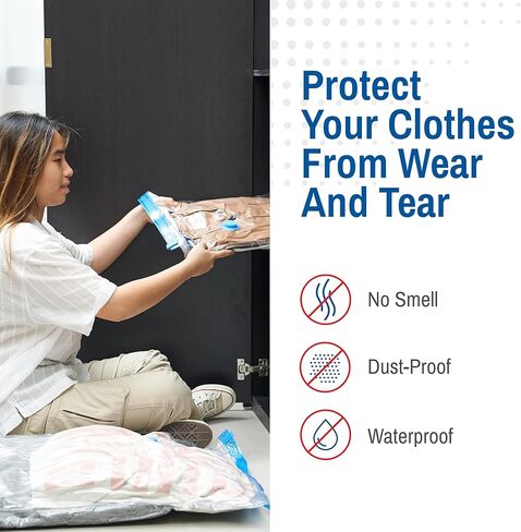 حقائب تخزين فاخرة قابلة للطي للسفر من Spacesaver مع قفل بسحاب مزدوج وصمام توربو ثلاثي الختم، احصل على مساحة تخزين أكبر بنسبة 80% - حقائب موفرة للمساحة للسفر - حقائب ضغط للسفر (عبوة من 8 قطع للسفر) in Kuwait