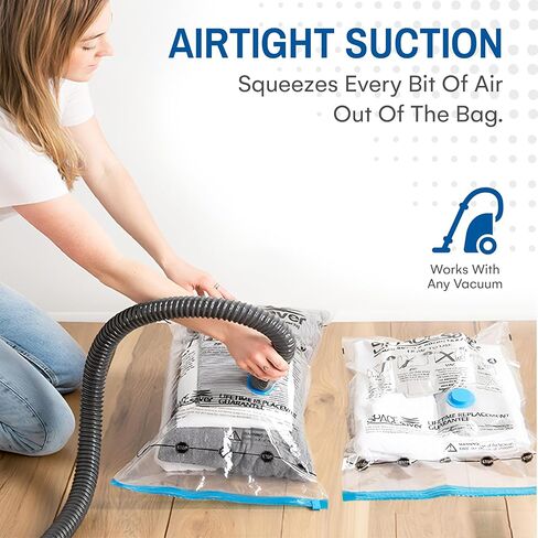 حقائب تخزين فاخرة قابلة للطي للسفر من Spacesaver مع قفل بسحاب مزدوج وصمام توربو ثلاثي الختم، احصل على مساحة تخزين أكبر بنسبة 80% - حقائب موفرة للمساحة للسفر - حقائب ضغط للسفر (عبوة من 8 قطع للسفر) in Kuwait