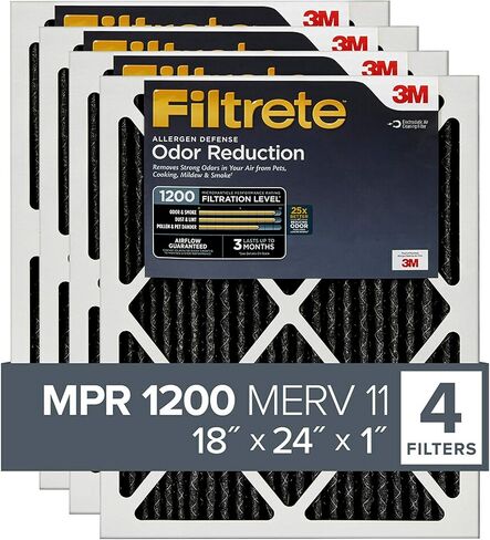 Filtrete 20x25x1 Air Filter MPR 1200 MERV 11, Allergen Defense Odor Reduction, (Pack of 4) (exact dimensions 19.69x24.69x0.81), Black in Saudi Arabia