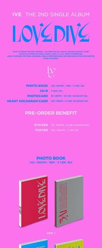 IVE LOVE DIVE 2nd Single Album Ver.3 CD+96p PhotoBook+1p PhotoCard+Heart Hologram Card+Tracking Sealed in Saudi Arabia