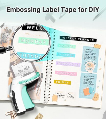 Embossing Label Maker Machine with-Tape, Retro Embossed Label Maker Handheld, Vintage Emboss Labeler with 10 Rolls Macaroon Embossing Label Tapes for Home Kitchen Office School Kids in Kuwait