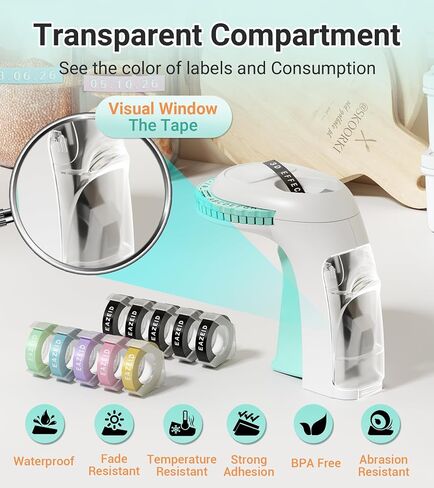 Embossing Label Maker Machine with-Tape, Retro Embossed Label Maker Handheld, Vintage Emboss Labeler with 10 Rolls Macaroon Embossing Label Tapes for Home Kitchen Office School Kids in Kuwait