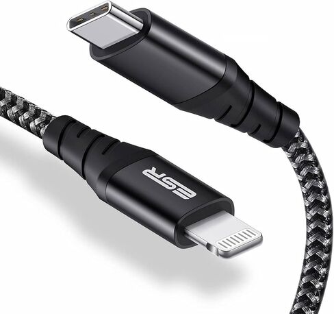كابل ESR USB-C إلى Lightning، (3 أمتار، معتمد من MFi)، كابل شحن سريع PD لأجهزة iPhone 13/13 mini/13 Pro/13 Pro Max/12/12 mini/12 Pro/12 Pro Max/SE 2022/ 11/XR/XS Max/XS/X/8، نايلون مجدول، أسود in Kuwait