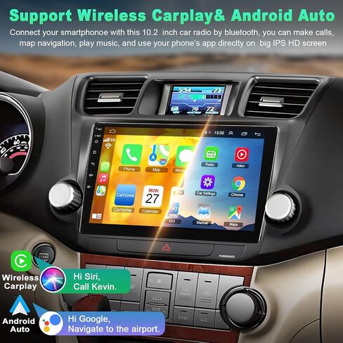 ستيريو راديو السيارة 4G+64G لسيارة Toyota Highlander 2014-2019، Carplay اللاسلكي وAndroid Auto مع Android 12 يدعم البلوتوث/التحكم الصوتي/GPS/WiFi/SWC/FM، شاشة لمس IPS مقاس 10.1 بوصة لسيارة Highlander in Saudi Arabia