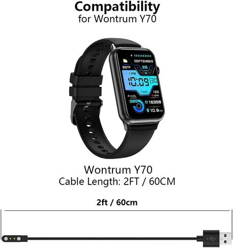 [عبوة من قطعتين] شاحن متوافق مع Wontrum Y70، سلك كابل مغناطيسي بديل للساعة الذكية بطول 2 قدم USB in Kuwait