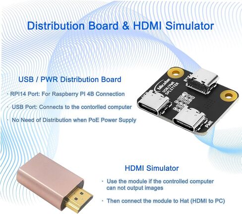 خادم PiKVM BliKVM V3 HAT لـ Raspberry Pi 4B، خادم التحكم عن بعد KVM Over IP مع حافظة معدنية ATX Control HDMI CSI - أسود in Kuwait