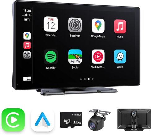 شاشة Apple Carplay المحمولة للسيارة، 9 بوصة Apple Carplay & Android Auto، كاميرا داش 4K، كاميرا احتياطية عالية الدقة، بلوتوث، ملاحة GPS، FM، AUX، Siri، وصلة مرآة in Saudi Arabia