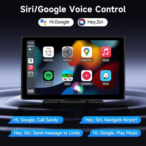 شاشة Apple Carplay المحمولة للسيارة، 9 بوصة Apple Carplay & Android Auto، كاميرا داش 4K، كاميرا احتياطية عالية الدقة، بلوتوث، ملاحة GPS، FM، AUX، Siri، وصلة مرآة in Kuwait