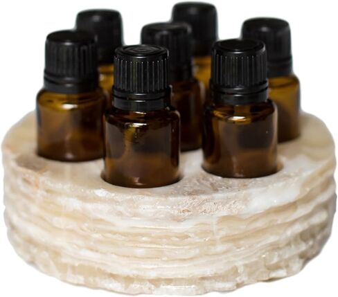 Chiseled Round Essential Oil Holder Case - 100% Hand Carved Onyx Stone - 7 Slots for 15ml Bottles - Decorative Storage and Display (Gray Marble) in Saudi Arabia