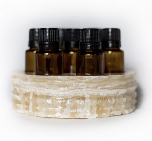 Chiseled Round Essential Oil Holder Case - 100% Hand Carved Onyx Stone - 7 Slots for 15ml Bottles - Decorative Storage and Display (Gray Marble) in Saudi Arabia
