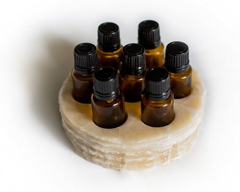 Chiseled Round Essential Oil Holder Case - 100% Hand Carved Onyx Stone - 7 Slots for 15ml Bottles - Decorative Storage and Display (Gray Marble) in Saudi Arabia