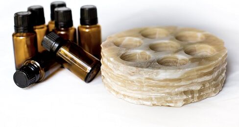 Chiseled Round Essential Oil Holder Case - 100% Hand Carved Onyx Stone - 7 Slots for 15ml Bottles - Decorative Storage and Display (Gray Marble) in Saudi Arabia