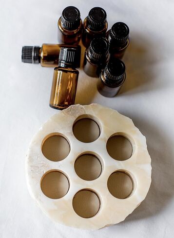 Chiseled Round Essential Oil Holder Case - 100% Hand Carved Onyx Stone - 7 Slots for 15ml Bottles - Decorative Storage and Display (Gray Marble) in Saudi Arabia