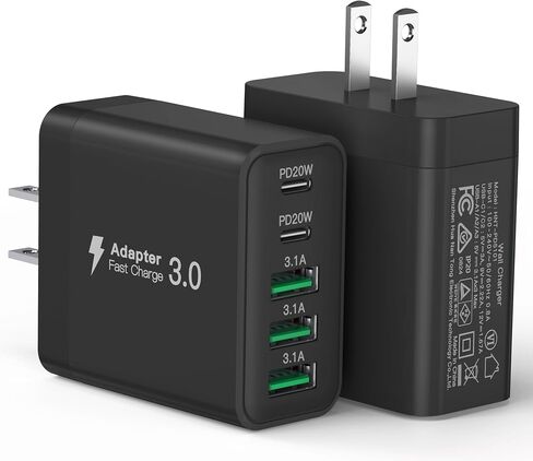 USB C Charger Block, [2-Pack] 50W 5-Port USB C Wall Charger Type C Charger Fast Charging Blocks Cube, Multiple Ports Power Adapter QC Wall Plug for iPhone 16 15 14 13 12 Pro Max Galaxy Tablet, Black in Saudi Arabia