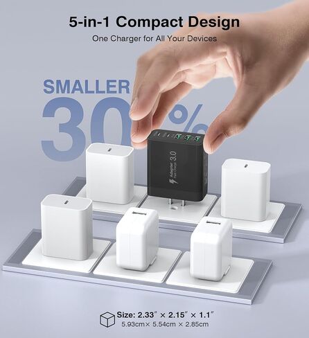 USB C Charger Block, [2-Pack] 50W 5-Port USB C Wall Charger Type C Charger Fast Charging Blocks Cube, Multiple Ports Power Adapter QC Wall Plug for iPhone 16 15 14 13 12 Pro Max Galaxy Tablet, Black in Saudi Arabia