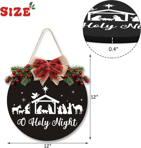 Christmas Door Sign Wreath for Front Door Nativity Ornaments Jesus Christ the Savior is Born Rustic Farmhouse Buffalo Plaid Decorations Christian Hanging Decor for Fireplace Porch Indoor Outdoor BLACK in Saudi Arabia