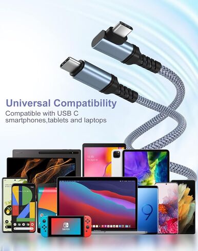 كابل USB C 3.1 الجيل 2، كابل فيديو USB C إلى USB C 3FT 4K للعرض/الشاشة، كابل شحن سريع 10 جيجابت في الثانية 100 وات PD لهواتف iPhone 15/15Plus/15Pro/Max وMacBook وiPad Pro وSamsung وPixel والكمبيوتر المحمول in Kuwait