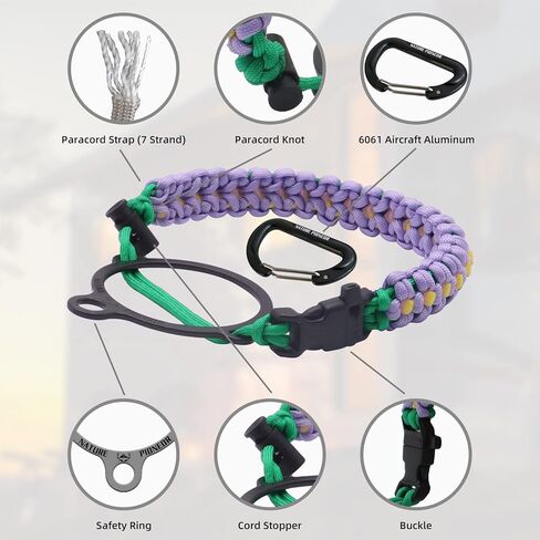 NATURE PIONEOR Paracord Handle for Wide Mouth - Safety Ring, and Carabiner - Fits 14oz to 64oz Stainless Steel Water Bottles(Black)… in Saudi Arabia