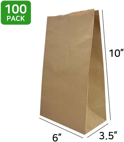 Kraft Brown Food Paper 3 lb Bag - (100 Pack) 8.7" X 4.7" X 2.3" Lunch Grease Resistant Paper Bags in Saudi Arabia