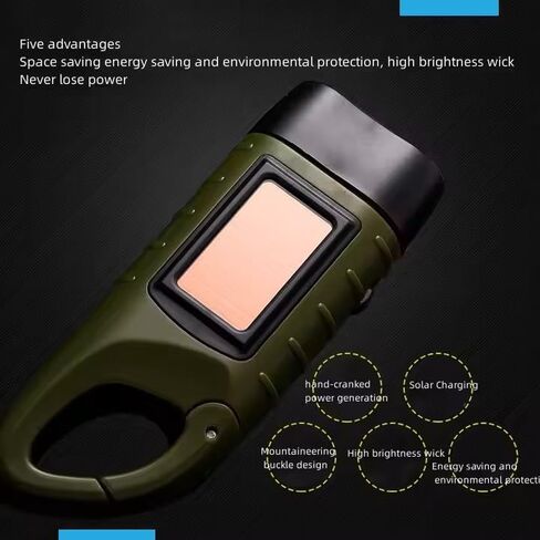 Emblem OD 2-Pack Hand Crank Solar Powered Flashlight, Emergency Rechargeable LED Survival Flashlight with Dynamo Crank and Carbiner for Indoor and Outdoor use, Green in Saudi Arabia