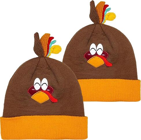 Ueerdand 1 Pack Turkey Run Beanie Thanksging Turkey Running Hat Pom Poms for Men Women Pull-on Role Play Costume Apparel in Saudi Arabia