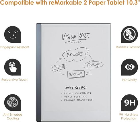 واقي شاشة مكون من عبوتين متوافق مع جهازي لوحي ورقي reMarkable مقاس 10.3 بوصة، [وضوح عالي الدقة] [9 صلابة] استبدال الزجاج المقسى لجهاز لوحي ورقي reMarkable مقاس 10.3 بوصة in Kuwait