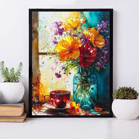 LWZAYS Flower Paint by Number Kit for Adults Canvas, Flower Paint by Numbers for Adults Beginners Canvas, Daisy Vase Painting by Numbers for Gift Decor - 12x16 Inch in Saudi Arabia