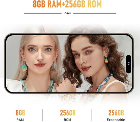 A15 promax Unlocked Cell Phones2024 Android 13 Smartphone with Snapdragon 8cen2 Processor|8GB+256GB|8-Core 6.8" HD Screen 24MP+50MP|Camera 6800 mAh Long Battery with 5G Dual SIM(Golden) in Saudi Arabia
