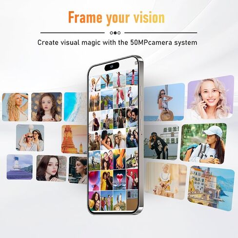 A15 promax Unlocked Cell Phones2024 Android 13 Smartphone with Snapdragon 8cen2 Processor|8GB+256GB|8-Core 6.8" HD Screen 24MP+50MP|Camera 6800 mAh Long Battery with 5G Dual SIM(Golden) in Saudi Arabia