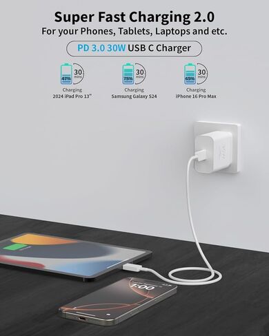 شاحن iPhone 15/15 Pro Max شحن سريع، كتلة شاحن 20 وات PD USB C مع سلك كابل شحن USB C إلى C بطول 10 أقدام لهاتف iPhone 15 Pro Max/16Pro/16/15Plus، iPad Pro/Air، Samsung/Android Phone Tablet in Saudi Arabia