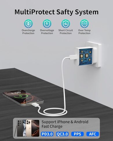 شاحن iPhone 15/15 Pro Max شحن سريع، كتلة شاحن 20 وات PD USB C مع سلك كابل شحن USB C إلى C بطول 10 أقدام لهاتف iPhone 15 Pro Max/16Pro/16/15Plus، iPad Pro/Air، Samsung/Android Phone Tablet in Saudi Arabia