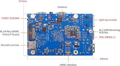 5 بحد أقصى 4 جيجابايت/8 جيجابايت/16 جيجابايت LPDDR5 Rockchip RK3588 8-Core 64-Bit كمبيوتر لوحي واحد مع مقبس eMMC، Wi-Fi 6E/Bluetooth 5.3، لوحة تطوير تعمل بنظام Linux/Ubuntu/Debian/Android (16 جيجابايت + مصدر طاقة) in Kuwait