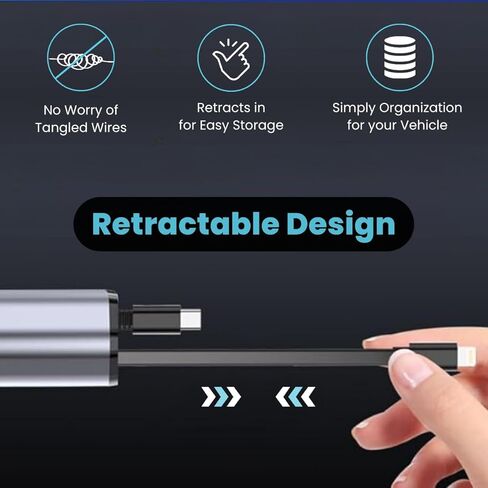 New 2024 Retractable Car Charger, 4 in 1 Super Fast Car Phone Charger 120 W, 2 Retractable Cables and USB Car Charger,Compatible with iPhone 15/14/13/12/11,Galaxy,Pixel in Saudi Arabia