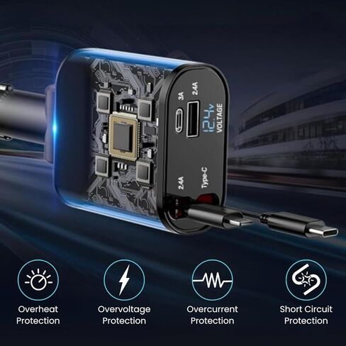 New 2024 Retractable Car Charger, 4 in 1 Super Fast Car Phone Charger 120 W, 2 Retractable Cables and USB Car Charger,Compatible with iPhone 15/14/13/12/11,Galaxy,Pixel in Saudi Arabia