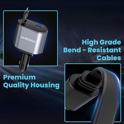 New 2024 Retractable Car Charger, 4 in 1 Super Fast Car Phone Charger 120 W, 2 Retractable Cables and USB Car Charger,Compatible with iPhone 15/14/13/12/11,Galaxy,Pixel in Saudi Arabia
