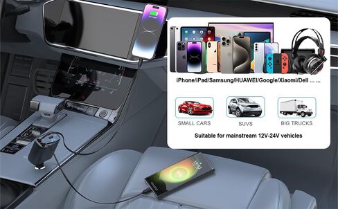 New 2024 Retractable Car Charger, 4 in 1 Super Fast Car Phone Charger 120 W, 2 Retractable Cables and USB Car Charger,Compatible with iPhone 15/14/13/12/11,Galaxy,Pixel in Saudi Arabia