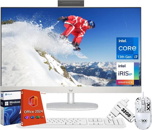 HP 27 Newest All-in-One Desktop Computer, MS Office Pro 2024 Lifetime License, Intel 10-Core i7-1355U, 32 GB RAM, 2 TB SSD, Intel Iris Xe Graphics, Wi-Fi 6, Win 11 Pro, Wireless KB & Patented Mouse in Saudi Arabia