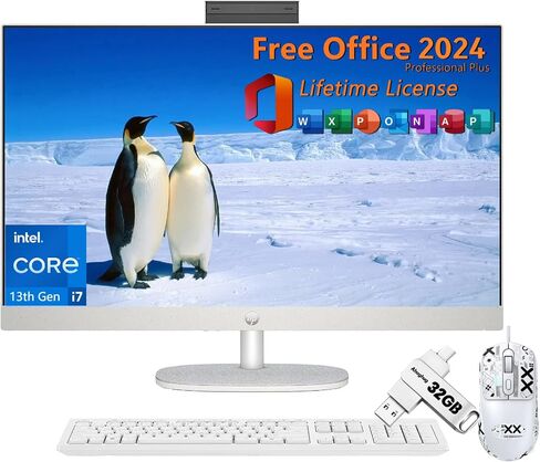 HP All-in-One Desktop Computer 27 inch, Intel 13th Gen Core i7-1355U, 64 GB RAM, 4 TB SSD, FHD, Intel Iris Xe Graphics, Wireless KB, MS Office Pro 2024 Lifetime License & Win 11 Pro & Patented Mouse in Saudi Arabia