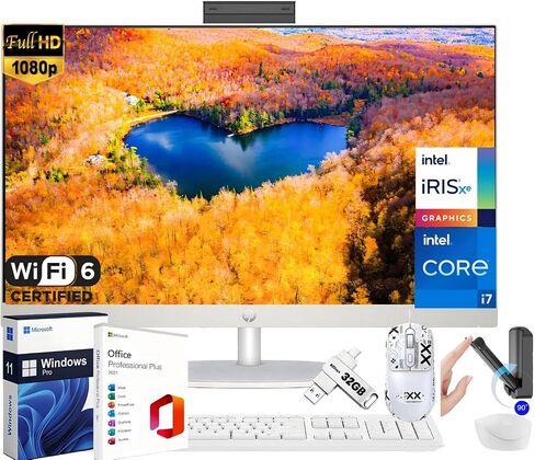 كمبيوتر مكتبي HP 27 Business الكل في واحد - شاشة FHD مقاس 27 بوصة، Intel i7-1355U، معالج رسومات Intel Iris Xe، ذاكرة وصول عشوائي 64 جيجابايت، 1 تيرابايت SSD، Wi-Fi 6، Win 11 Pro، لوحة مفاتيح وماوس لاسلكي، مع Office 2021 مدى الحياة +اكسسوارات مصممة in Saudi Arabia