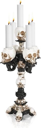 2Pcs Skull Candle Holder, Spooky Desktop Tealight Skeleton 5 Head Candlestick, Resin Gothic Crafts for Halloween Easter Home Bedroom Living Room Party Graveyard Outdoor Bar Decor Supplies in Saudi Arabia
