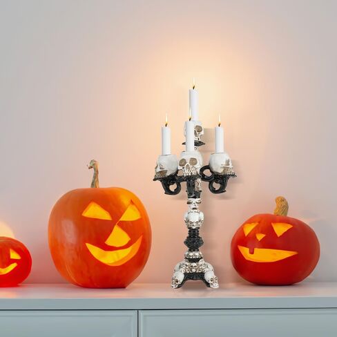 2Pcs Skull Candle Holder, Spooky Desktop Tealight Skeleton 5 Head Candlestick, Resin Gothic Crafts for Halloween Easter Home Bedroom Living Room Party Graveyard Outdoor Bar Decor Supplies in Saudi Arabia
