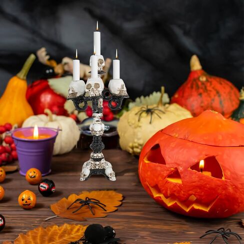 2Pcs Skull Candle Holder, Spooky Desktop Tealight Skeleton 5 Head Candlestick, Resin Gothic Crafts for Halloween Easter Home Bedroom Living Room Party Graveyard Outdoor Bar Decor Supplies in Saudi Arabia