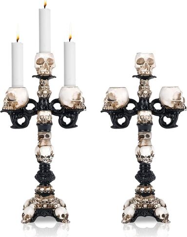 2Pcs Skull Candle Holder, Spooky Desktop Tealight Skeleton 5 Head Candlestick, Resin Gothic Crafts for Halloween Easter Home Bedroom Living Room Party Graveyard Outdoor Bar Decor Supplies in Saudi Arabia