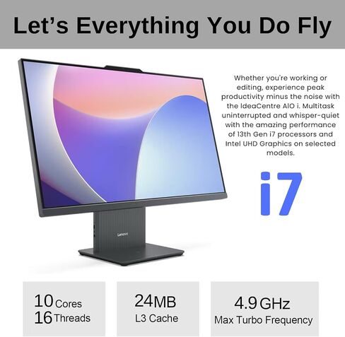 Lenovo IdeaCentre I Gen 9 Newest Business All-in-One, 27" QHD 100Hz Touchscreen, i7-13620H, 64GB DDR5 RAM, 2TB SSD, Wireless KB & Mouse, Wireless Charging Base, W11 Pro, with Harman Audio Speakers in Saudi Arabia
