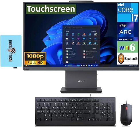 كمبيوتر سطح المكتب Lenovo ThinkCentre Neo الكل في واحد، شاشة لمس FHD مقاس 27 بوصة 100 هرتز (Intel i7-13620H، 32 جيجا DDR5، 4 تيرابايت SSD، WiFi 6، كاميرا ويب IR 5MP، W11P) مع لوحة مفاتيح سلكية، ماوس وموسع منفذ USB DKZ in Saudi Arabia