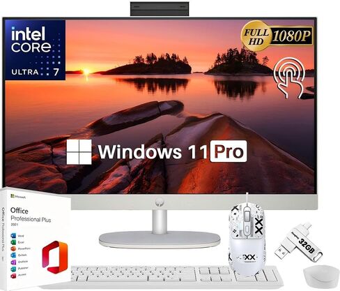 HP 27" FHD Touchscreen Business All-in-One Desktop, Office Lifetime License, Intel 12-core Ultra 7 155U (Beats i7-1355U), 64 GB DDR5, 1 TB SSD, Wireless KB & Mouse, Wi-Fi 6, Win 11 Pro+Nonslip Mouse in Saudi Arabia