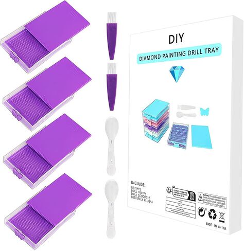 Diamond Painting Trays with Lids, Diamond Art Painting Tools and Accessories Kits for Adults, 4 Pack ABS Diamond Art Painting Bead Sorting Trays with Covers in Saudi Arabia